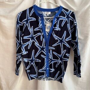NEW Crown and Ivy Essentials Blue & White Starfish Cardigan Womens XS 3/4 sleeve